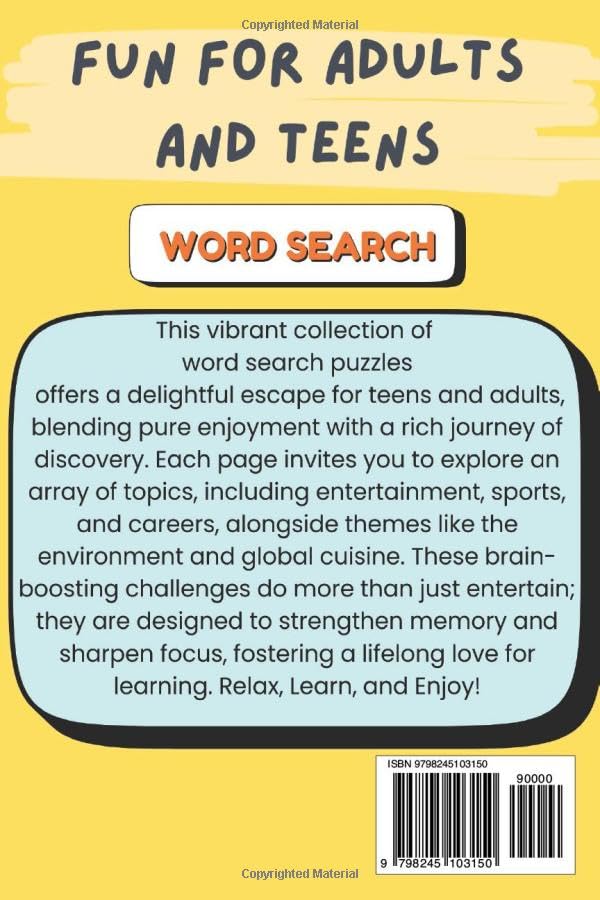Fun For Adults And Teens Word Search: 200 Themed Puzzles for Brain-Boosting Entertainment and Relaxation