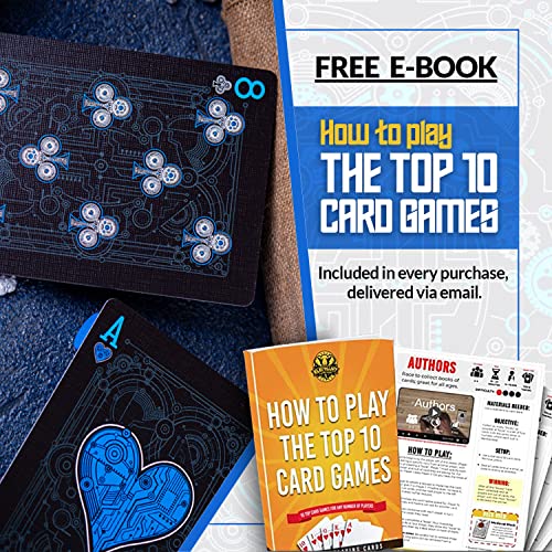Cyberpunk Blue Playing Cards, Cardistry Decks, Black Deck of Cards for Kids & Adults, Cool with Card Game e-Book, Unique Poker, - color: Blue
