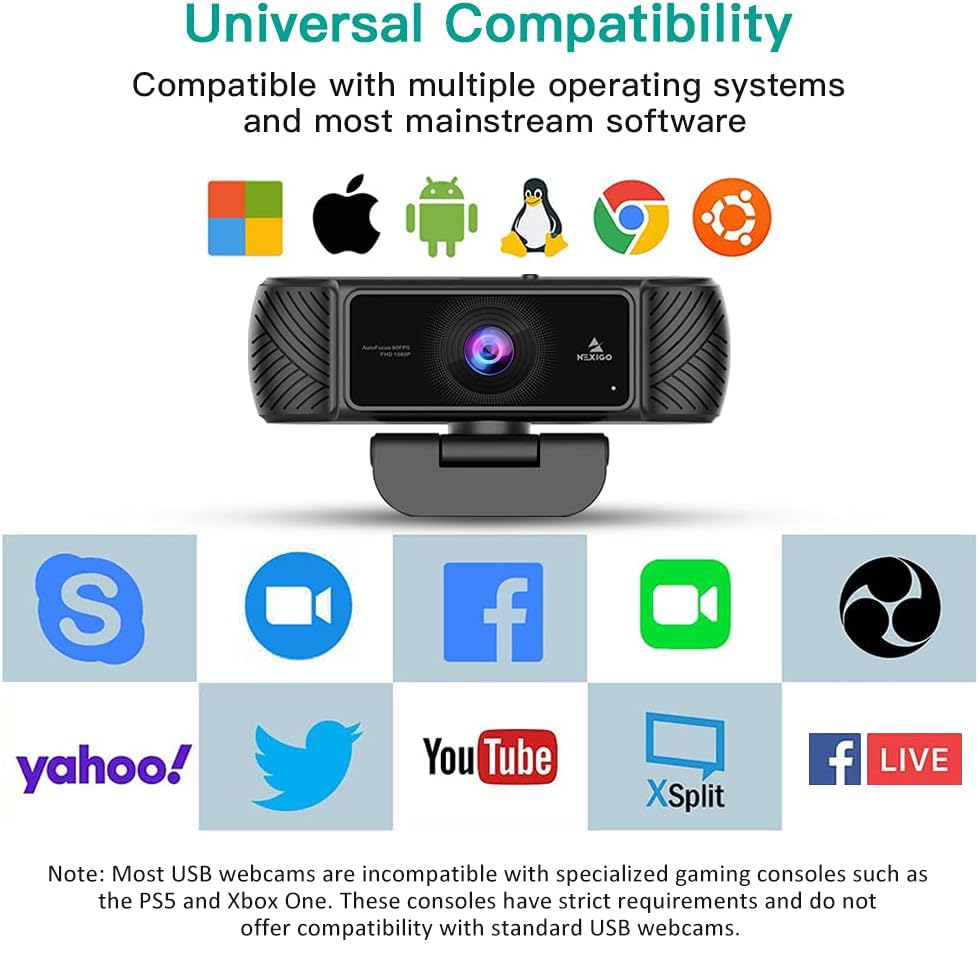 NexiGo N680 1080P Business Webcam with Microphone, Software and Privacy Cover, AutoFocus, Streaming USB Web Camera, for Online Class, Zoom Meeting Skype Facetime Teams, PC Mac Laptop Desktop - style: Webcam 1080p