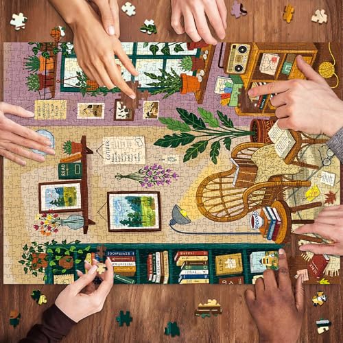 1000 Piece Jigsaw Puzzles for Adults, Reading Nook Puzzle with 1:1 HD Poster, Precise Interlocking, Letter Markings on Back, Dust-Free, Stress Relief & Ideal Family Game Gift - color: Reading Nook