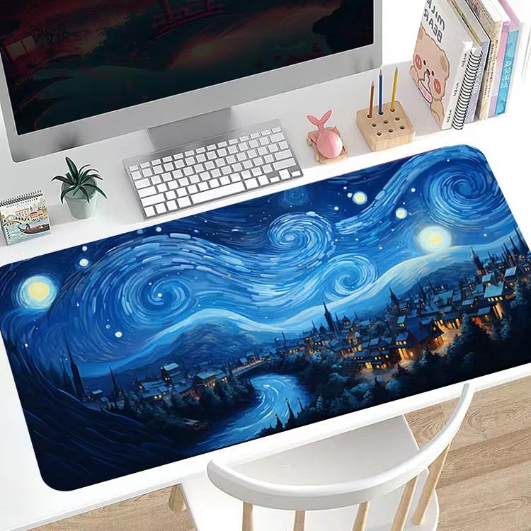 Gaming Mouse Pad XL XXL with World Map(31.5 x 11.8in), Desk Mat&Large Mouse Pad Keyboard Mat 2MM Anti Slip and Waterproof Rubber Mouse Pad (Abstract Starry Sky)… - color: Abstract Starry Sky
