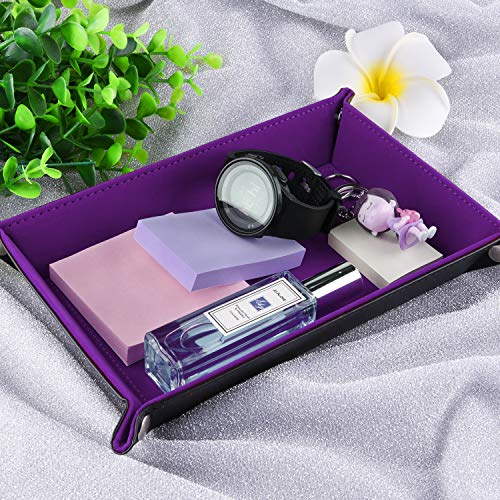 SIQUK Double Sided Dice Tray Folding Rectangle PU Leather and Dark Violet Velvet Dice Holder - color: Dark Violet