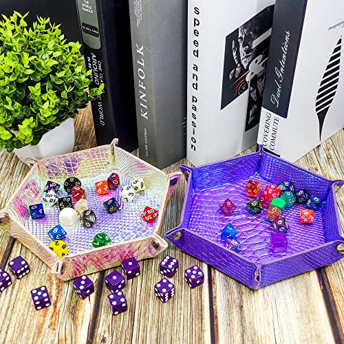 SIQUK 2 Pieces Mermaid Dice Tray PU Leather Dice Trays Portable Folding Hexagon Dice Roller Tray for Dice Games Like RPG, DND and Other Table Games (Violet, Light Violet) - color: Violet, Light Violet(graduated)