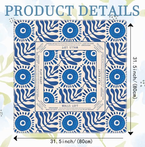 Boho Blue Mahjong Mat 31.5x31.5 Inch, Mediterranean Tiles Non-Slip and Noise Reduction Mah Jong Table Mat Cover Gifts for Mahjong Lovers Poker Board Games Dominoes - color: Boho Blue Mahjong