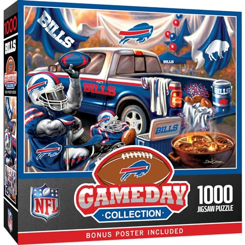 MasterPieces NFL Buffalo Bills Puzzle 1000 Piece Jigsaw Puzzle, Officially Licensed Tailgate Collection Artwork, Premium Random Cut Design, Vibrant Team Graphics, Eco Friendly Materials for Fans - style: Buffalo Bills