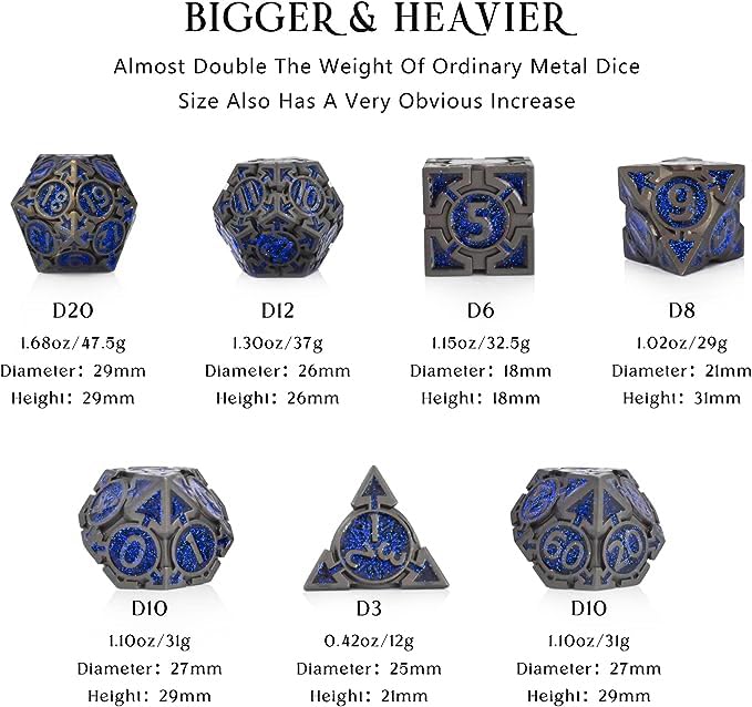 RULE DICE D&D Metal Dice Set, 7 die Metal DND Polyhedral Dice Sets with Gift Metal D and D Dice Box, for Dungeons and Dragons Dice Set and Other Role Playing TMG Games(Sapphire Blue) - color: A-sapphire Blue