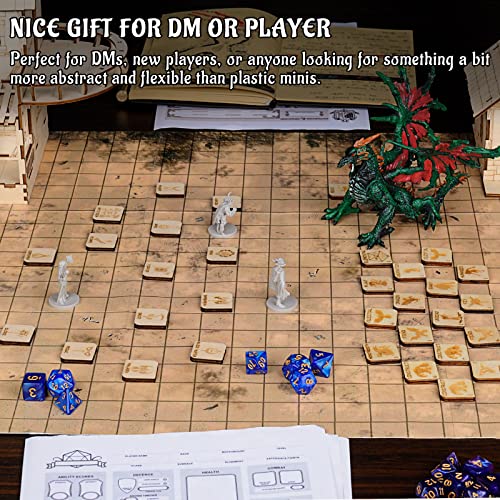 CZYY Fantasy RPG Tokens, 110 Wood Hero and Creature Markers | 98 Numbered Creature & 12 Hero Tokens, Laser-Cut Birch Plywood, Quick Setup for Encounters, Gift for Game Master & RPG Player