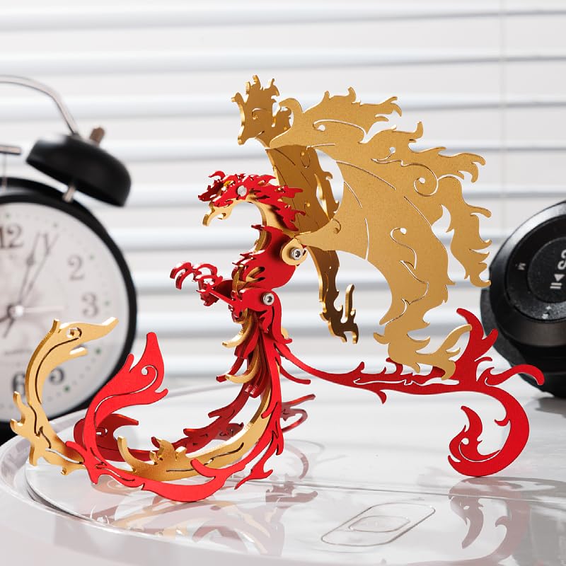 Phoenix 3D Metal Jigsaw Puzzle, Golden-Wings, 28 Pieces | Stainless Steel, DIY Handmade Model Kit, Building Blocks Assembly, Gift for Adult - color: Phoenix Golden-wings