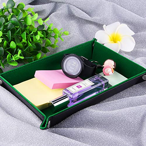 SIQUK Double Sided Dice Tray Folding Rectangle PU Leather and Dark Green Velvet Dice Holder - color: Dark Green