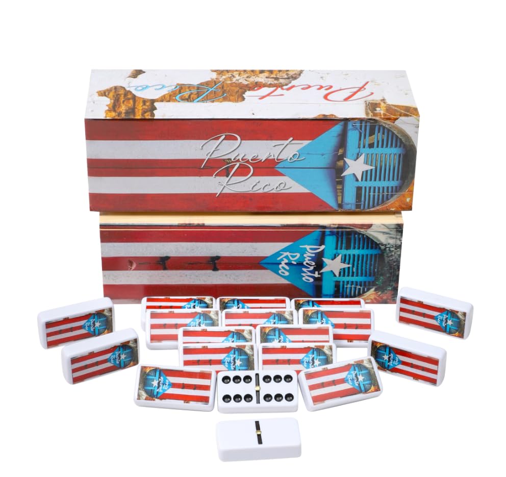 Puerto Rico Dominoes Set – Boricua Edition Double Six Domino – Puerto Rican Flag Design Dominos for Adults & Cultural Gatherings