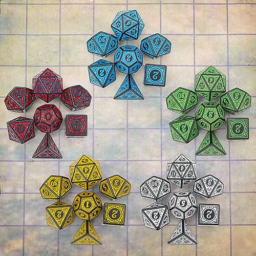 Coyeekn 35Pcs Retro DND Polyhedral Dice Set with Storage Pouch | 5 Complete Polyhedral Dice Sets (D4-D20), Great for D&D, MTG & Tabletop RPG Games - color: 35pcs-retro Sets