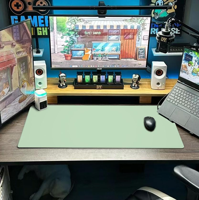 Sage Green Mouse Pad Extended Large Gaming Mint Mousepad XL Big Long Oversized Desk Mat Stitched Edges 31.5 X 11.8 Inch for Home Office - color: Black11
