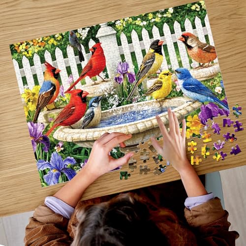 500 Pieces Puzzle for Adults,Birds Bath Flower Fence Puzzle,Recycled Cardboard Animals Jigsaw Puzzle 500 Pieces,Challenging Game Home Decor Birthday Party Gift Toy for Adults Seniors 20.5 * 15 in - style: Bath Birds