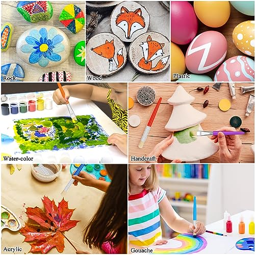 20 Pcs Kids Paint Brushes - Round & Flat, Easy Hold & Clean, Bristle Craft for Acrylic, Oil & Watercolor Paint