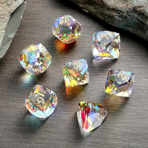 DNDND 7-Piece Prism Glass D&D Dice Set - Rainbow Multifaceted RPG Dice for Dungeons & Dragons, Tabletop Gaming, Collectors | Premium Gift Box & Durable Design (Rainbow) - color: Rainbow