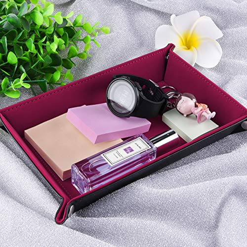 SIQUK Double Sided Dice Tray Folding Rectangle PU Leather and Dark Rose Red Velvet Dice Holder - color: Dark Rose Red