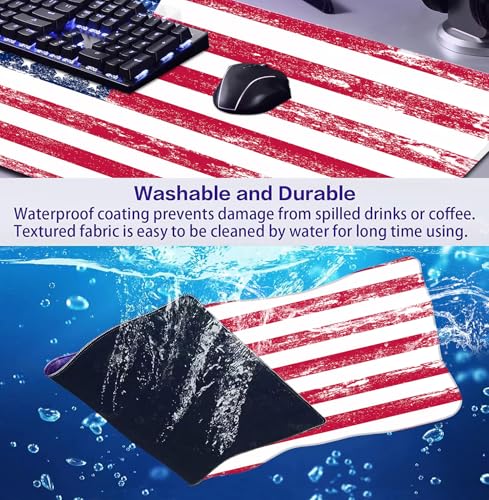 American Flag XXL Large Mouse Pad, Gaming and Home Stitching Side Table Mat | Large Extended Mouse Pad; Full Desk Coverage; Waterproof Coating; Stable Anti-Slide Base For Gaming, Office, Study Daily Use - color: American Flag