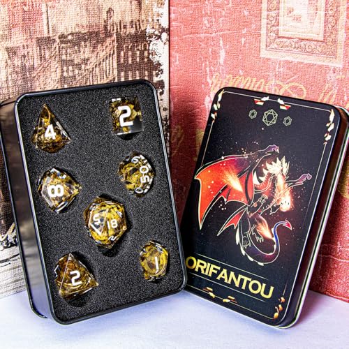 Magic Golden Ring DND Dice Set Sharp Edge Red Resin Dice with Box, for use with RPG D&D Tabletop Games Lord D and D Polyhedral Dice Set - color: Ring -Flower-2