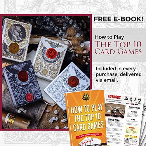 Medieval Playing Cards with Unique Seal and Free Card Game eBook, Stand Out with Cool Poker Cards, Black Deck of Playing Cards, Unique Illustrated Designs for Kids & Adults, Playing Card Decks - color: Black