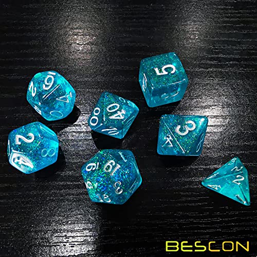 Bescon Blue Shimmery Dice Set, Polyhedral RPG Game 7-dice Set in Brick Box Packing - color: Blue Shimmery Rpg Set