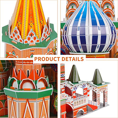 3D Puzzles for Adults & Kids St. Basil's Cathedral Building Set, Russia Cathedral Architecture Craft Model Kits, Educational 3D Jigsaw Puzzle Toy Birthday for Teens Boys Girls, 231 PCS - style: St. Basil's Cathedral