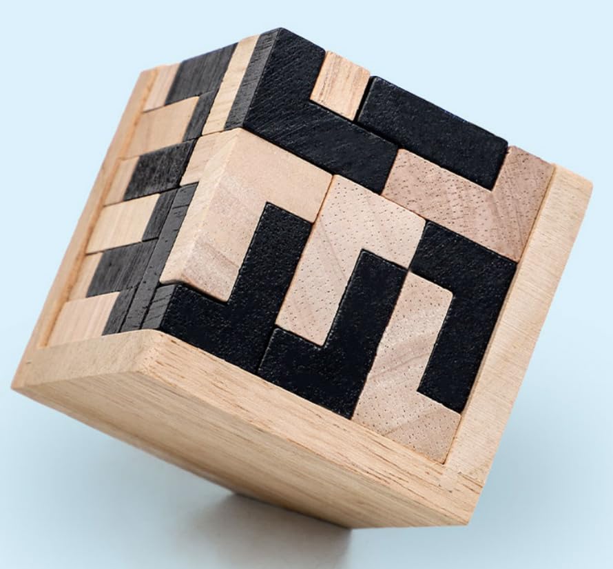 Wooden Brain Teaser Puzzle Cube Wooden Puzzles T-shaped Jigsaw Logic Puzzle Educational Toy for Kids and Adults by AHYUAN (L Shape Black and Natural) - color: L Shape Black and Natural