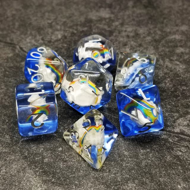 Sage's Portal Familiars and Reagents Resin DND Dice Set Polyhedral Dice Set for Dungeons and Dragons RPG Tabletop TTRPG (Enchanted Rainbow and Clouds) - color: Enchanted Rainbow and Clouds