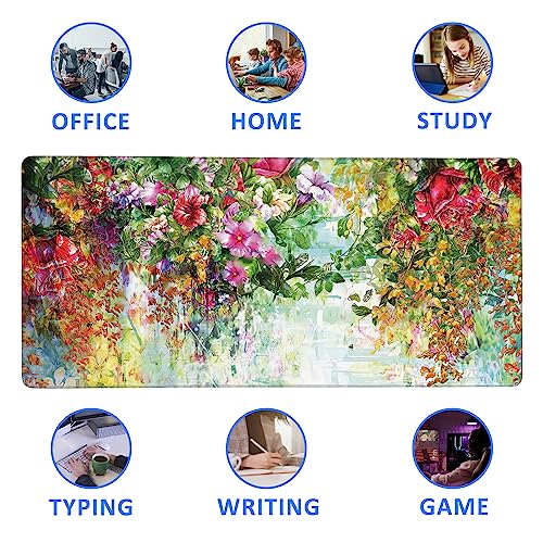Watercolor Flowers Extended Large Mouse Pad,Large Gaming Mouse Pad,Extended Big Desk Mat Keyboard Pad,Waterproof Non-Slip Desk Mat for Home Office and Gaming 35.4x15.7 Inch - color: Watercolor Flowers