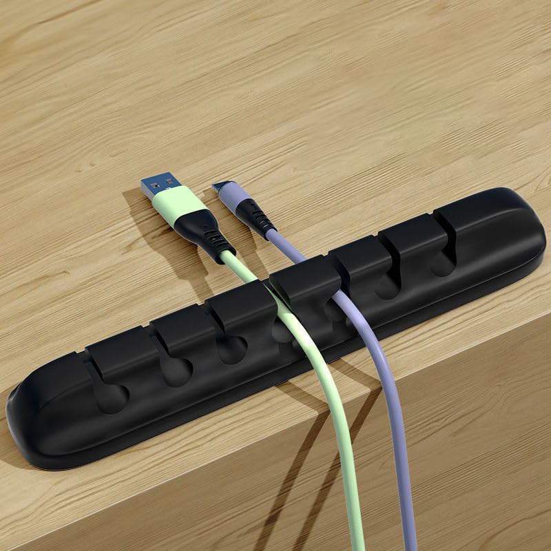 Universal Desktop Data Cable Fixing Clip,Multi functional wire organizer, cable tray USB data cable fixed hub, essential tool for daily life - color: Black(5 card slots )
