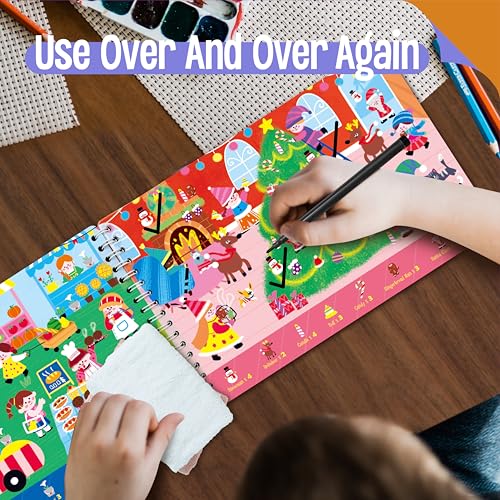 SpriteGru 28 Dry Erase Activities Book, Reusable & Erasable Game Pad, Explore and Find Games Interesting Educational Toy and Learning Tool for Road Trip Airplane Travel - style: Explore & Find