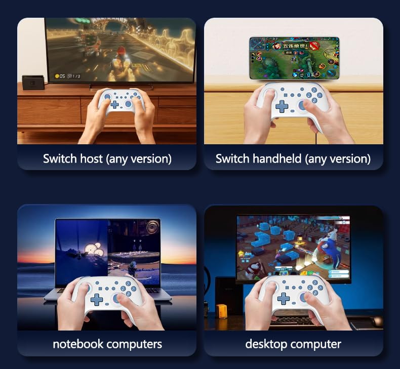 SZYUYU Switch Controller for Switch 2,Switch Pro Controller for Switch/OLED/Lite/PC with 7 Colors LED Light/3-level TURBO Adjustable,4-Speed Dual Vibration/Hall Effect Sticks/Wake Up/Gyro Axis Motion (White) - color: White
