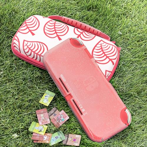 TIKOdirect Carrying Case for Nintendo Switch lite, Shockproof Portable Travel Bag with Glitter Galaxy cover, Screen Protectors and Cute Leaf Thumb Grips Caps, Animal Crossing Pink - color: Animal Crossing Pink