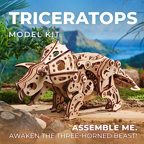 UGEARS Triceratops Dinosaur 3D Wooden Puzzles for Adults - Wooden Models Kits for Adults Dinosaur Model Kit Dino Wood Puzzle Animal Models for Adult Brain Teaser, Hobby Set - style: Triceratops Dinosaur