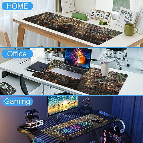 Cyberpunk Mech Desk Mat, Sci-Fi City Large Gaming Mouse Pad | Industrial steampunk city desk pad with thick 3mm cushion, smooth cloth top, and anti-slip backing. - color: Futuristic Art