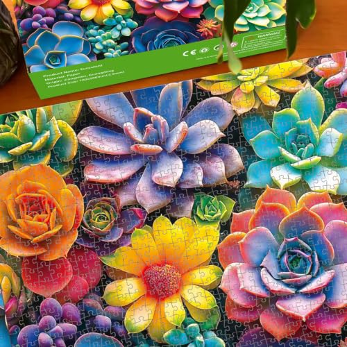 1000 Piece Puzzle for Adults, 20 x 27 inches Jigsaw Puzzles - Succulents | Tight Piece Fit, 1:1 Reference Poster, Lettered Back, Minimal Puzzle Dust, Vibrant Colors, 2mm Extra-Thick Pieces - color: 1000 Pieces-colorful Succulents
