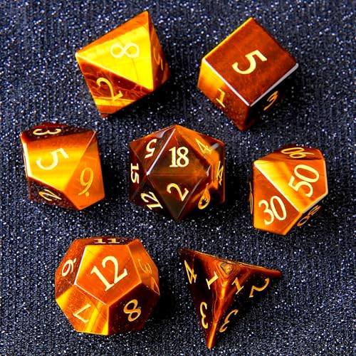 Tiger Eye Crystal DND Dice Set 7 PCS Gemstone Suitable for Dungeons and Dragons for D & D RPG Games (Tiger Eye - color: Tiger Eye