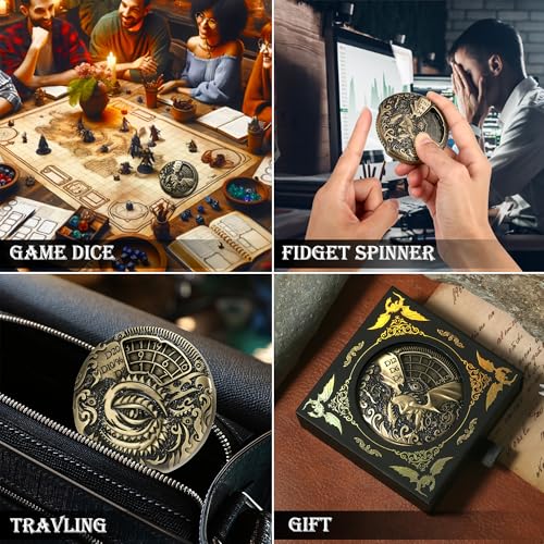 Spinner DND Dice DNDND 7-in-1 Spinner Metal D&D Dice Set with Gorgeous Gift Box for Dungeons and Dragon and Tabletop Game (Brass) - color: Dragon Brass