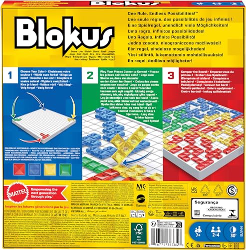 Mattel Games Blokus Strategy Board Game for Kids & Families with Color Blind Accessible Pieces & Just One Rule
