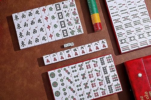 Chinese Mahjong Game Set 146 Numbered Large Tiles with Carrying Travel Case | Complete Majiang Mah Jongg Ma Jong set for family game nights parties travel and gifting with easy setup and portable storage - color: Blue Tile