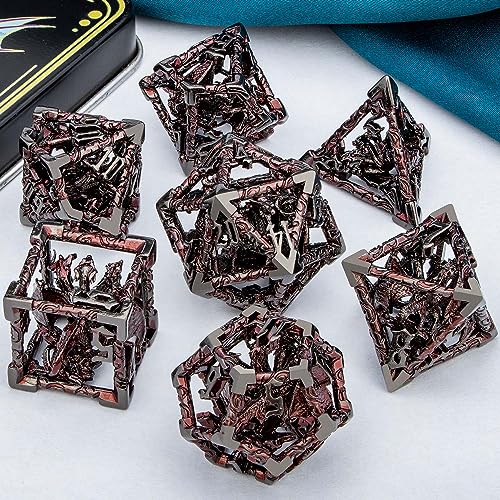 ARUOHHA Hollow DND Dice Set Black Red 5-Headed Dragons D and D Dice with Gift Box, RPG Role Playing Games 7PCS Metal Dungeons Polyhedral Dice D20 D12 D10 D8 D6 D4 - color: Black Red-02