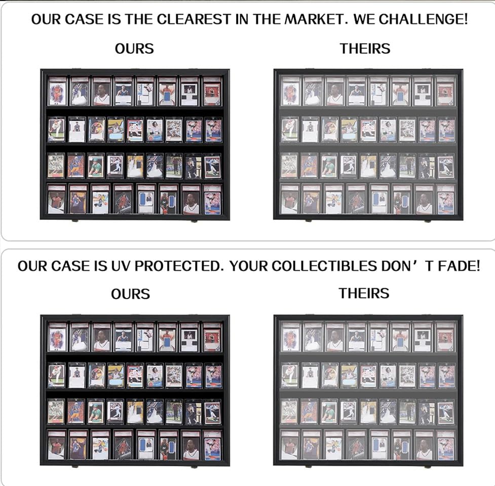 VERANI 36 Graded Sports Baseball Card Display Case Wall Mount Black | Lockable Trading Card Wall Cabinet,98% UV Block Acrylic Panel,Premium Wood Frame,Vertical Wall Mount Only - size: Large-Horizontal-Black-BlackLock