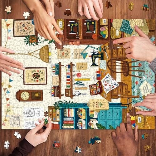 1000 Piece Jigsaw Puzzles for Adults, Sewing Room Puzzle with 1:1 HD Poster, Precise Interlocking, Letter Markings on Back, Dust-Free, Stress Relief & Ideal Family Game Gift - color: Sewing Room