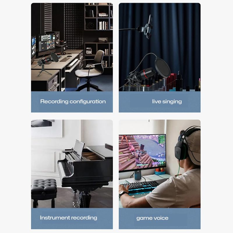 USB Microphone with RGB Light and Adjustable Tripod Stand, Plug and Play Mic for Desktop Laptop Streaming Recording