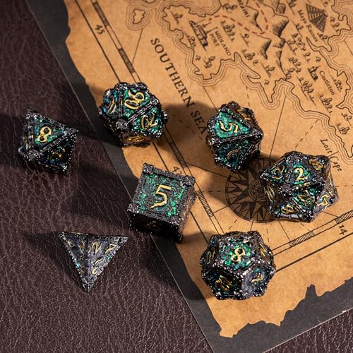 Cusdie 7Pcs Metal Dice with Metal Box, Dagger Design Polyhedral DND Dice Set, for Role Playing Game D&D Dice (Black Nickel) - color: Dagger-black Nickel