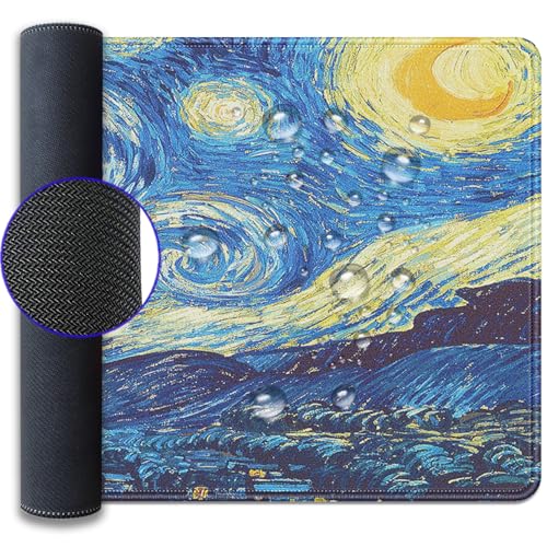 Van Gogh Starry Night Large Mouse Pad Desk Mat, 27.5x11.8in Classic Art Extended Keyboard Mousepad with Stitched Edges, Non-Slip Waterproof Rubber Base for Office, Computer & Laptop - color: Starry Night