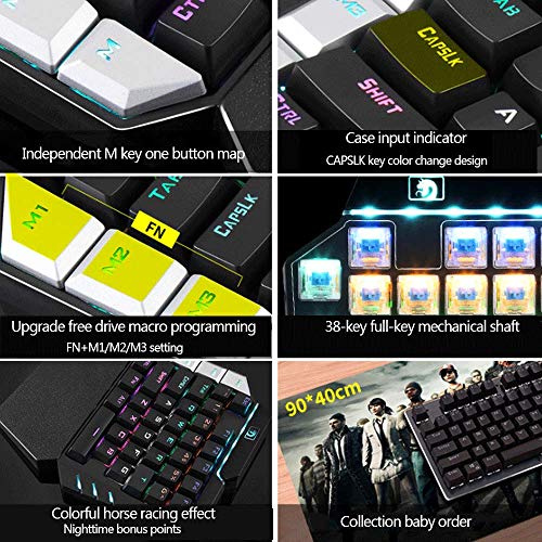 One Handed Keyboard,RGB One Hand Mechanical Gaming Keyboard, 28-Key Blue Switch, USB Wired Portable Mini-Game Keyboard, Support Wrist Rest