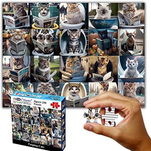 Think2Master Pooping Cats 250 Pieces Jigsaw Puzzle Featuring heartwarming Kittens and Cats. Perfect Bathroom Decoration, White Elephant Gag Gift. Fun Puzzle for Adults & Teens. Size: 14.2” X 19.3” - style: Pooping Cats