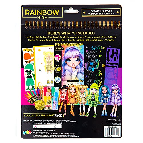 Rainbow High Scratch ‘n Style Fashion Sketchbook by Horizon Group USA, Scratch Art, Coloring Book, Includes Stencils, Crayons, Scratch Art Stickers & More,Multi,210933 - style: Coloring Book