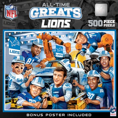 Masterpieces NFL Detroit Lions All-Time Greats Jigsaw Puzzle, 500 Pieces, 15"x21", Detroit Lions Collectibles & Memorabilia, Team Decor, for Adults & Teens Age 14+ - style: Detroit Lions