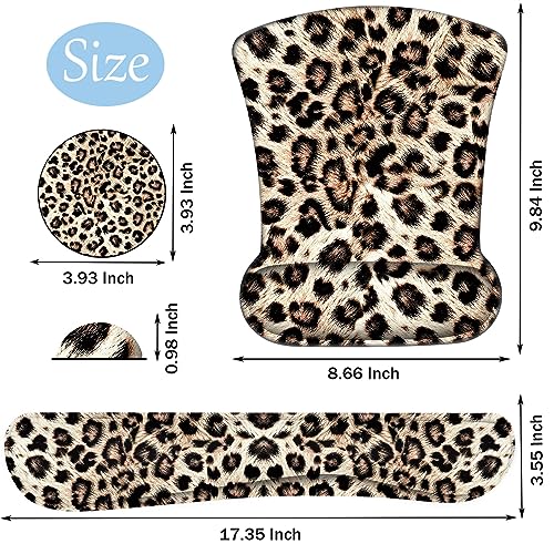 Keyboard Wrist Support + Wrist Coaster Combination, Non-Slip PU Base, with Gel Memory Mousepad, Suitable for Gaming, Office Pain Relief Set - Leopard Print Pattern - color: Leopard Print Pattern